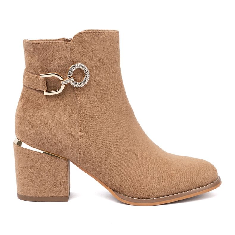 Shelvt Tyylikkäät saappaat vaaleanruskeassa sävyssä kultaisella yksityiskohdilla