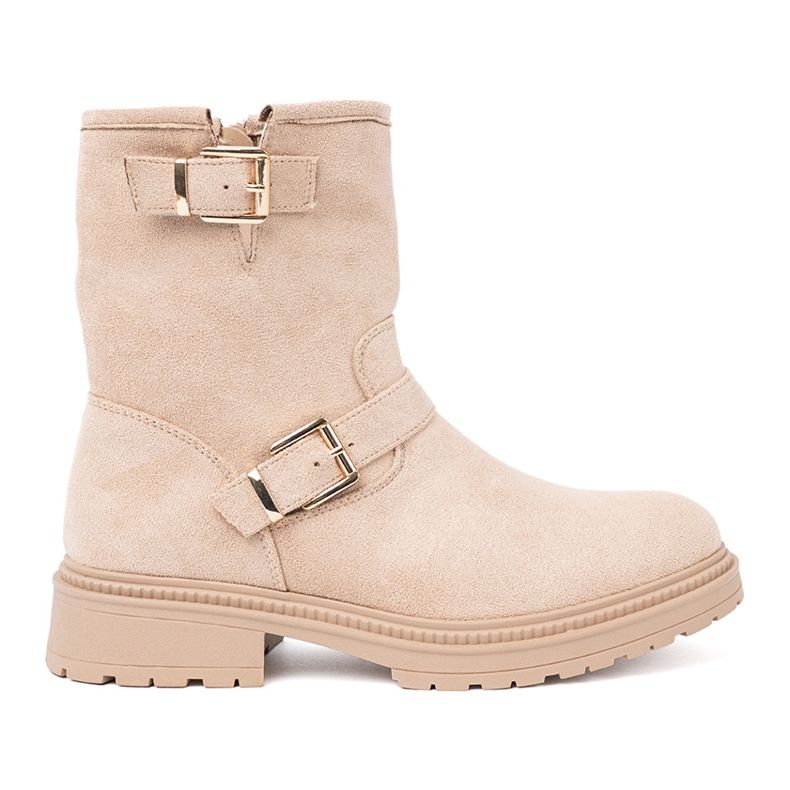 Shelvt Tyylikäs Jsnobeżowe saappaat koristeellisilla solkilla