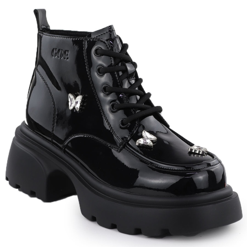 Naisten nahkakengät lakatut pussit perhoset mustat goe ss2n4102