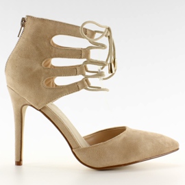 Mokkanahkakorkokengät sidottu nilkkaan beige