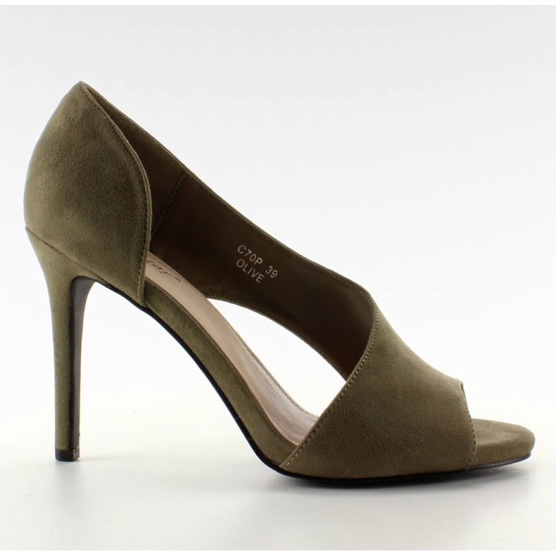 C70P Oliivinväriset epäsymmetriset avokärkiset kantapäät vihreä