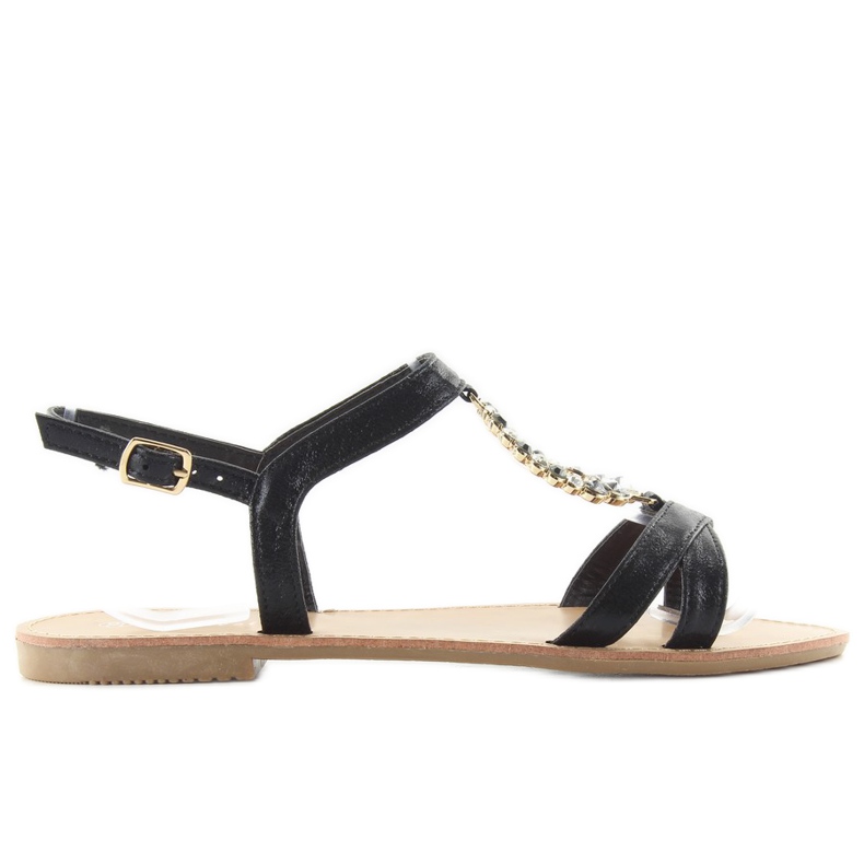 Sandaalit koristeellisilla mustilla kivillä musta