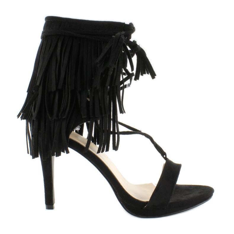 Korkeakorkoiset sandaalit hapsuilla 8125 Musta