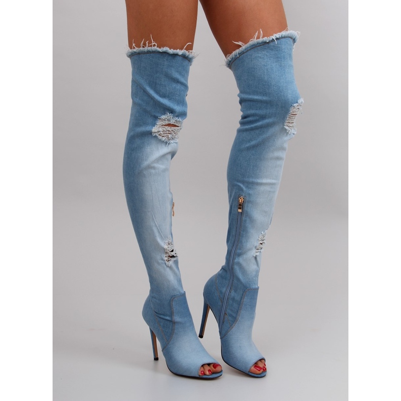 Sininen denim reiteen korkeat saappaat