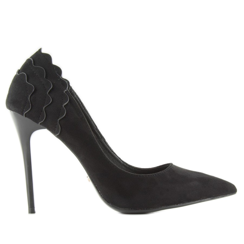 Mokkanahkaiset korkokengät, joissa röyhelö LE031 Musta