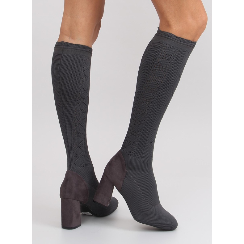 Harmaa leveäkorkoiset sukkasaappaat