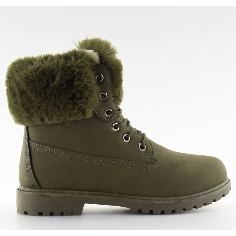 Lämpimät vihreät puiset saappaat turkisella