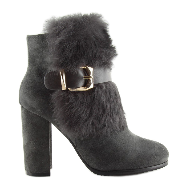 Harmaa saappaat korkokengillä, joissa turkis harmaa 1316 D. Harmaa