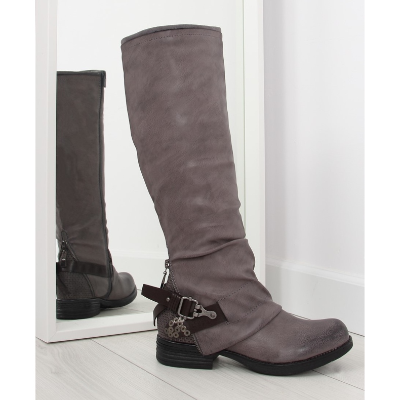 Harmaa ratsastussaappaat harmaa F2180 ruskea