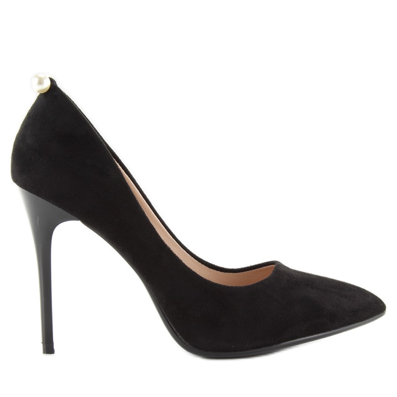 Klassiset mustat korkokengät helmillä Aj-531