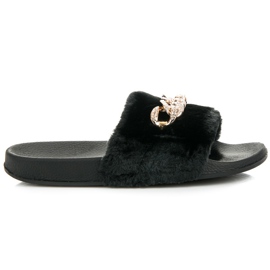 Queen Vivi Mustat tossut turkiksella