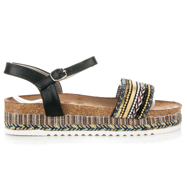 Kylie Litteät, kuviolliset sandaalit musta