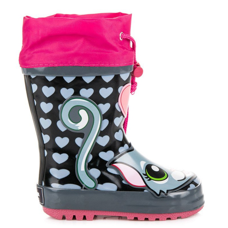 American Club Tyttöjen wellies amerikkalaisella nauhalla vaaleanpunainen harmaa