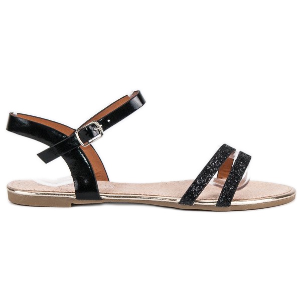 American Club Mustat litteät amerikkalaiset sandaalit