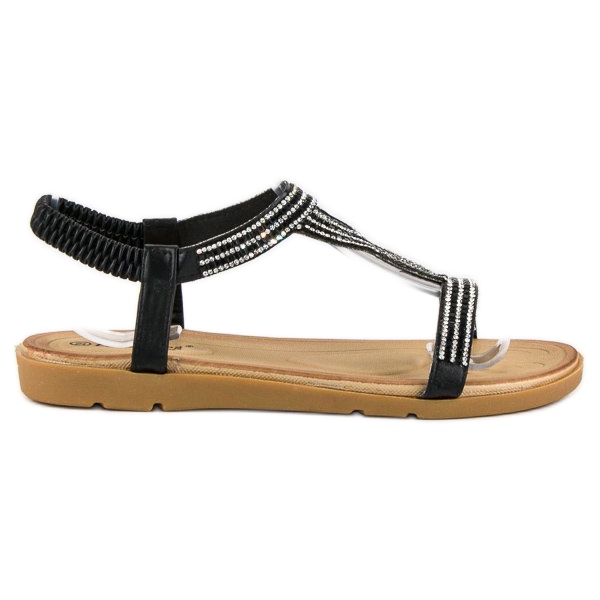 Fama Litteät sandaalit kuutiozirkonialla musta