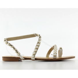 Epäsymmetriset sandaalit 1248 helmellä valkoinen