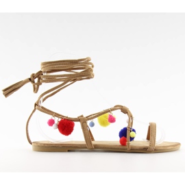 Sandaalit pompoms camel 6009 camel ruskea