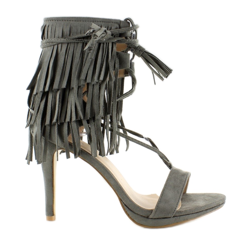 Korkeakorkoiset sandaalit hapsuilla 8125 harmaa