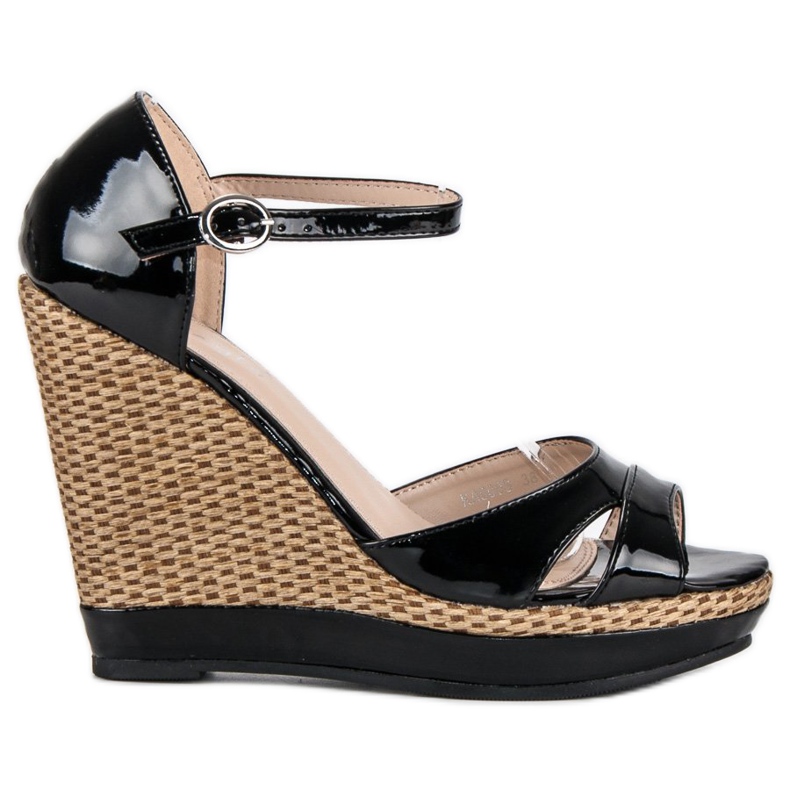 Kayla Mustat lakatut kiilamaiset sandaalit