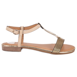 L. Lux. Shoes Beiget litteät sandaalit ruskea keltainen