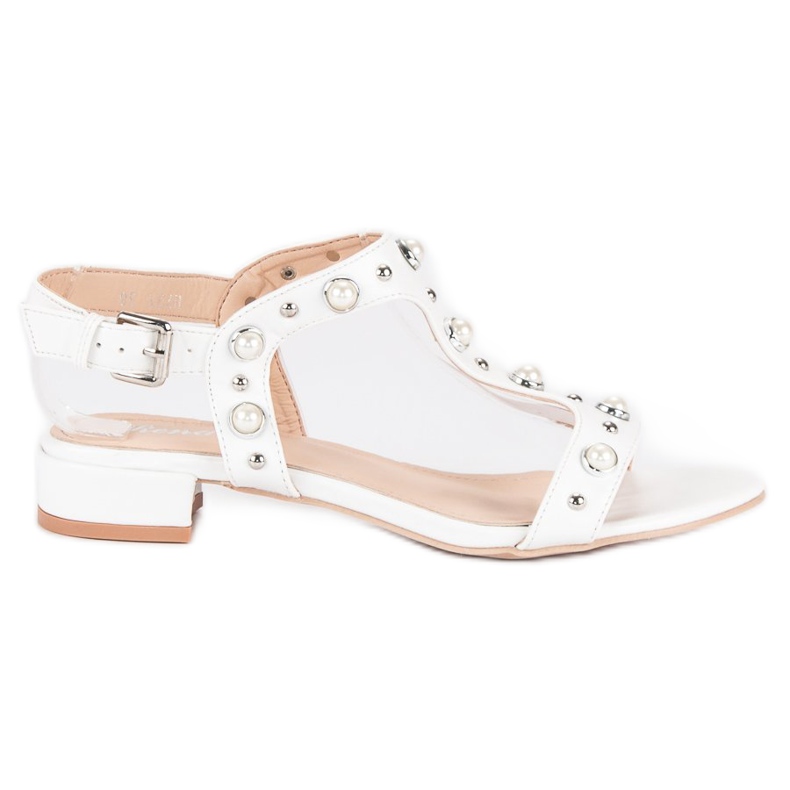 Renda Korkeakorkoiset sandaalit helmillä valkoinen