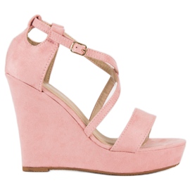 Suede kiila sandaalit vaaleanpunainen Suede kiila sandaalit vaaleanpunainen