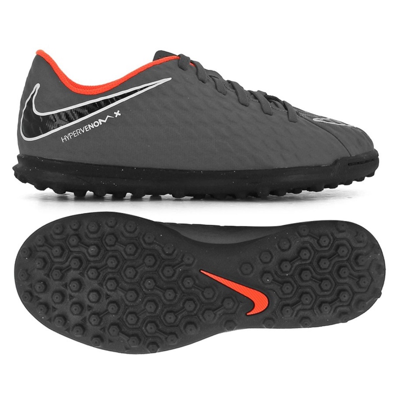 Nike Hypervenom PhantomX 3 Club Tf Jr AH7298-081 jalkapallokengät harmaa / hopea, oranssi, harmaa / hopea harmaa
