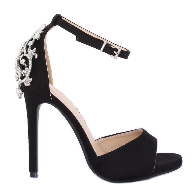 Sandaalit korkealla kantapäällä kivillä musta 9509-502 Musta