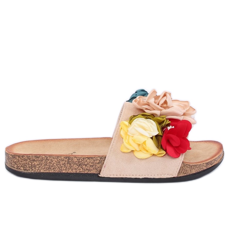 Naisten beige tossut P-848 Beige monivärinen vaaleanpunainen