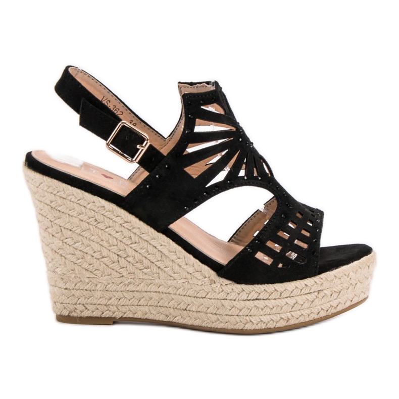 Top Shoes Avoimet kiilamaiset sandaalit musta