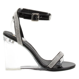 Sandaalit läpinäkyvällä mustalla kiilalla JR1801 Musta