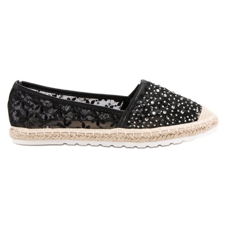 Ideal Shoes Espadrillot kristallien kanssa musta