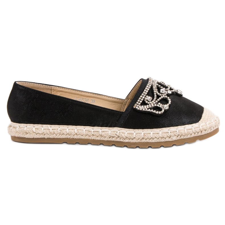 Ideal Shoes Mustat espadrillit koristeilla