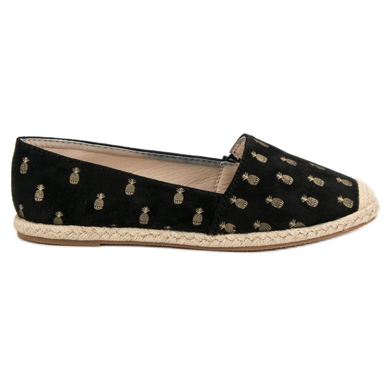 Lucky Shoes Mustat espadrillot ananaksissa