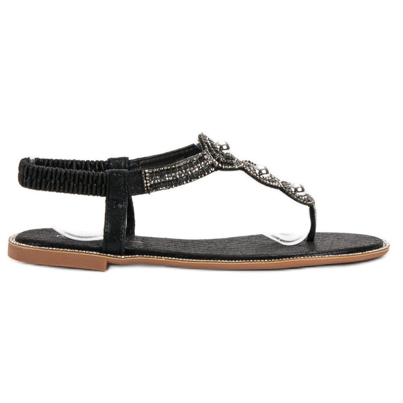 SHELOVET Mustat sandaalit koristeilla