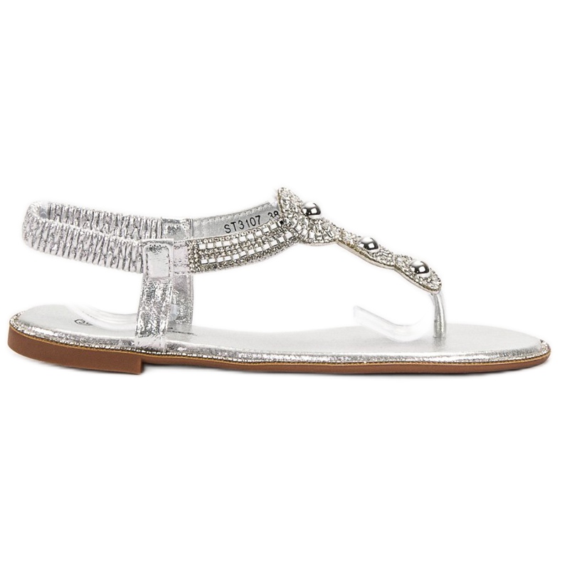 SHELOVET Hopeiset sandaalit koristeilla harmaa