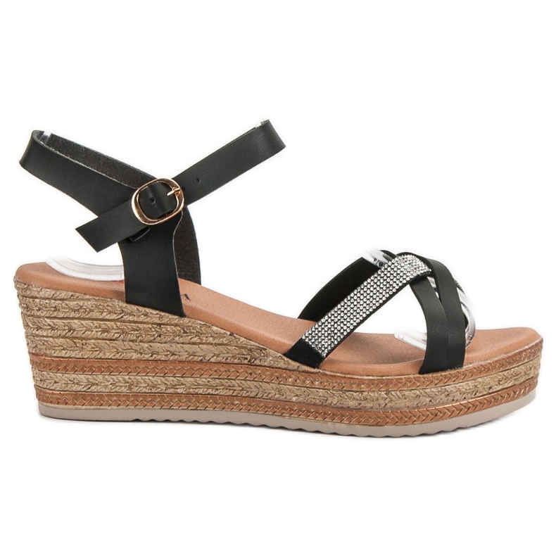 SHELOVET Kevyet sandaalit kiilamaisella kantapäällä musta