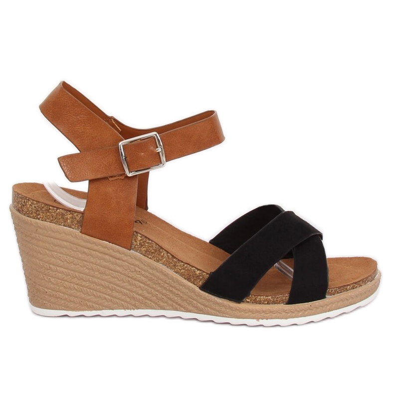 Musta F-18 Musta kiilamaiset sandaalit ruskea