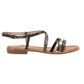 Bestelle Snake Print Flat Sandaalit musta