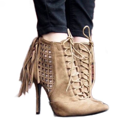 Rikkaasti sisustetut korkeat sandaalit 11047 khaki