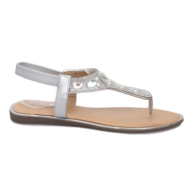 Hopeiset litteät sandaalit Larissa -timanteilla harmaa