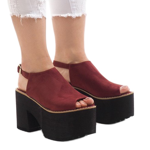 Viininpunaiset sandaalit massiivisella B8290 -lohkolla punainen monivärinen