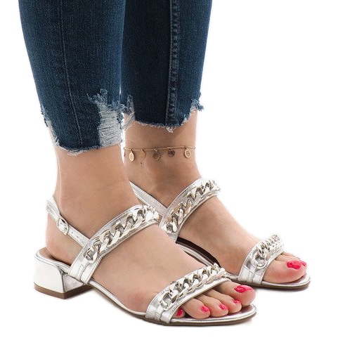 Hopeakorkoiset sandaalit 77-15 harmaa