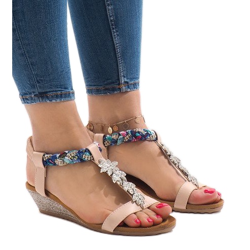 Vaaleanpunaiset kiilamaiset sandaalit, joissa joustava B133-3 vaaleanpunainen monivärinen