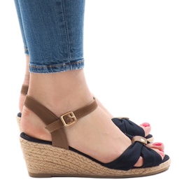Tummansininen kiila sandaalit espadrilles 1484-13 ruskea