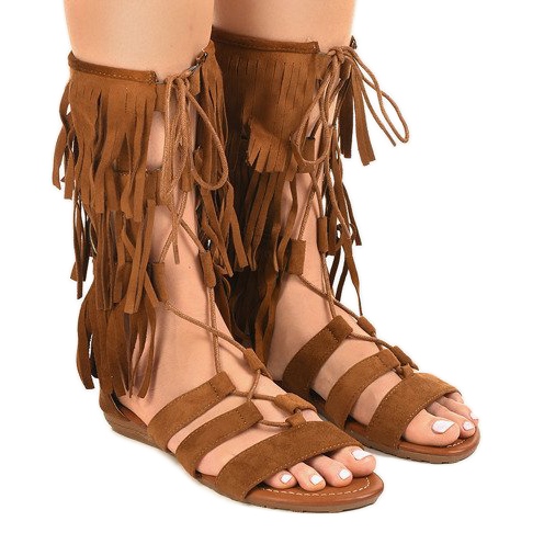 Ruskeat litteät gladiaattorisandaalit D-41