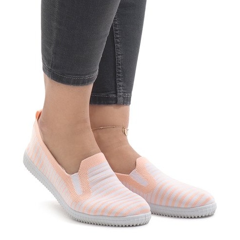 Persikanväriset raidalliset lenkkarit XJ-2909 valkoinen keltainen