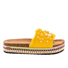 Keltaiset koristetut tossut 1035 helmiä keltainen