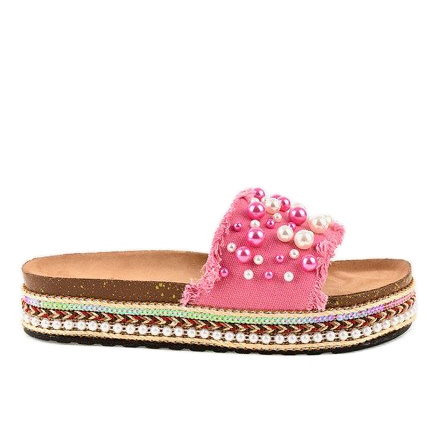 Vaaleanpunaiset koristetut tossut 1035 helmiä vaaleanpunainen