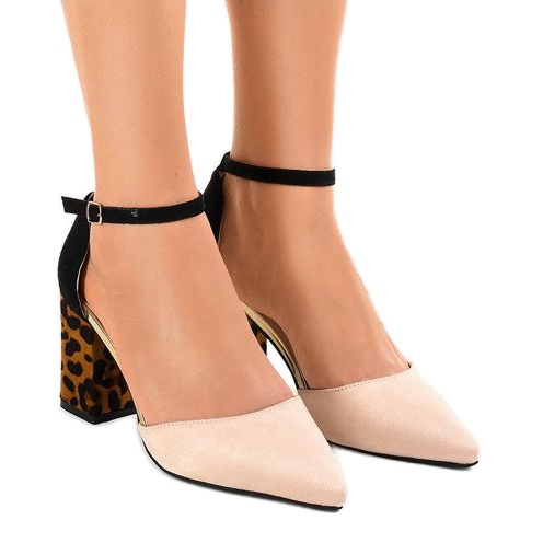 Beige mokkanahkaiset korkokengät FR276 ruskea musta